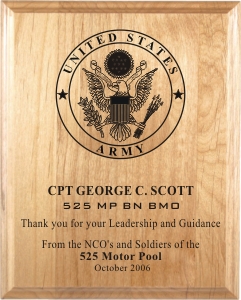 Army Laser Engraved Alder Wood Plaque