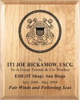 USCG Laser Engraved Alder Wood Plaque