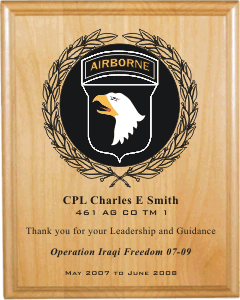 8 X 10 Combination Color and Laser Alder Wood Plaque