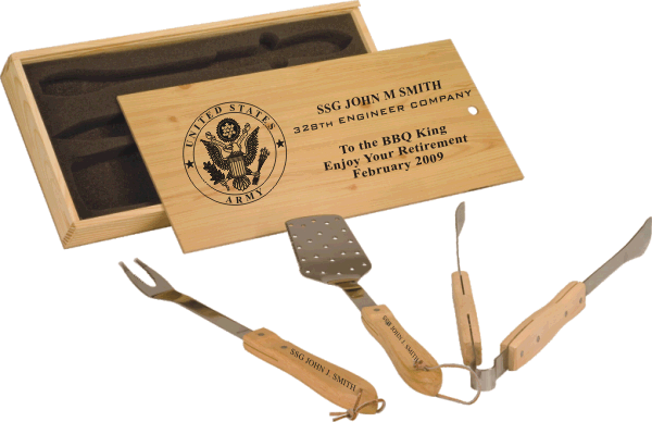 Laser Engraved Wood BBQ Set