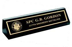 10 in Black Piano Finish Desk Wedge with Black Brass Plate