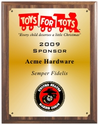 SPECIAL ORDER TOYS FOR TOTS SPONSOR PLAQUES