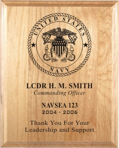 Navy Laser Engraved Alder Wood Plaque